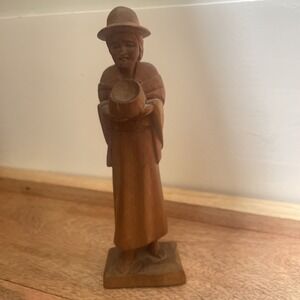 Vintage Akios Industries Native Hand Made Carved Wooden Woman Figure